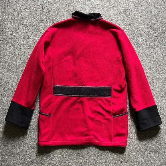Vintage Red Fleece Button Front Jacket Womens XS Black Collar Polartec Retro 90s - Picture 4 of 16